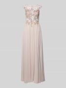 Unique Abendkleid mit Spitzenbesatz in Beige, Größe 32