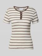 Jake*s Casual T-Shirt mit kurzer Knopfleiste in Dunkelbraun, Größe L