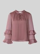 comma Bluse mit Rüschen und Schlüselloch-Ausschnitt in Mauve, Größe 40