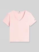 Tommy Hilfiger Regular Fit T-Shirt aus Baumwoll-Leinen-Mix in Rosa, Gr...