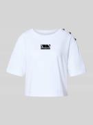 ARMANI EXCHANGE T-Shirt mit Label-Print und Zierknöpfen in Weiss, Größ...