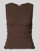 Jake*s Casual Top mit Smok-Details und Rundhalsausschnitt in Dunkelbra...