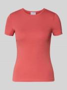 Jake*s Casual T-Shirt mit Feinripp und Rundhalsausschnitt in Koralle, ...