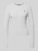 REVIEW Strickpullover mit Zopfmuster und Label-Stitching in Hellgrau M...