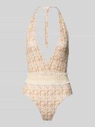 WATERCULT Badeanzug im Allover-Look mit tiefem V-Ausschnitt in Beige, ...