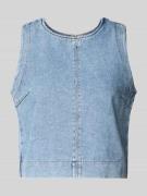Jake*s Casual Blusentop in Denim-Optik mit Rundhalsausschnitt in Hellb...