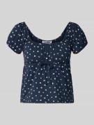 REVIEW T-Shirt im Allover-Look mit Schnürung in Dunkelblau, Größe L