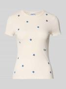 Jake*s Casual T-Shirt in Ripp-Optik mit Stitchings in Beige, Größe L