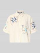 Jake*s Casual Boxy Fit Bluse aus Leinen-Baumwoll-Mix in Beige, Größe 3...