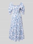 Apricot Midikleid mit Karree-Ausschnitt und Puffärmeln in Blau, Größe ...