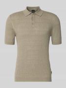 bugatti Slim Fit Strick-Poloshirt mit Knopfleiste in Sand, Größe L
