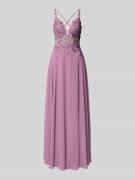 Luxuar Abendkleid mit Spitze und Strasssteinbesatz in Flieder, Größe 3...