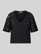 LIU JO SPORT T-Shirt mit Spitze und Logo-Stitching in Black, Größe L