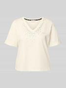 LIU JO SPORT T-Shirt mit Strasssteinbesatz und V-Ausschnitt in Offwhit...