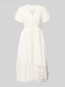 SUNCOO PARIS Midikleid mit Loch-Stickerei Modell 'Cecily' in Weiss, Gr...