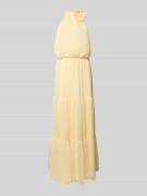 Swing Abendkleid mit floraler Applikation in Hellgelb, Größe 36