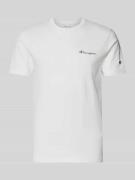 CHAMPION T-Shirt mit Label-Stitchings und Rundhalsausschnitt in Offwhi...