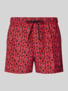 HUGO Badeshorts mit Allover-Muster Modell 'NALU' in Black, Größe L