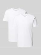 OLYMP Level Five T-Shirt mit geripptem V-Ausschnitt im 2er-Pack in Wei...