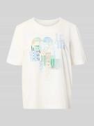 Marc Cain T-Shirt mit Motiv-Print und Pailletten in Offwhite, Größe 34