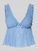 Gina Tricot Top aus Spitze mit Schleifen-Detail in Sky, Größe L