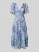 LACE & BEADS Cocktailkleid mit Smok-Details und V-Ausschnitt in Blau, ...