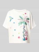 Milano Italy Relaxed Fit T-Shirt mit Pailletten in Weiss, Größe L