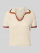 Stefanel T-Shirt in Strick-Optik mit Kontrastkante in Beige, Größe L