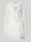 Gina Tricot Minikleid mit Rüschen und Schnürung in Offwhite, Größe L