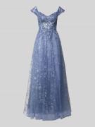 Unique Maxikleid mit Stitchings und Pailletten in Blau, Größe 32