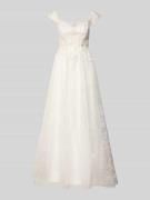 Unique Maxikleid mit Pailletten in Offwhite, Größe 32