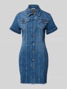 Liu Jo White Jeanskleid mit Fransensaum und Knopfleiste in Blau, Größe...