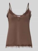 Jake*s Collection Spitzentop mit V-Ausschnitt in Dunkelbraun, Größe L