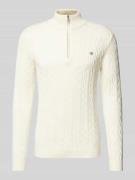 Gant Strickpullover mit Zopfmuster in Offwhite, Größe XXL