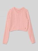Guess Cropped Strickpullover mit Label-Detail in Rosa, Größe 140