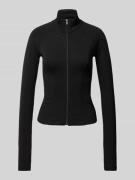 Gina Tricot Slim Fit Sweatjacke mit Stehkragen in Black, Größe L