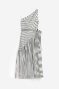 H&M One-Shoulder-Kleid aus Lyocellmix Weiß/Schwarz gestreift, Alltagsk...