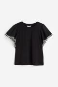 H&M Shirt mit Butterfly-Ärmeln Schwarz, T-Shirt in Größe XS. Farbe: Bl...