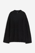 H&M Pullover mit Zopfmuster Schwarz in Größe M. Farbe: Black