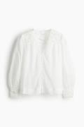 H&M Bestickte Bluse aus Ramie Weiß, Blusen in Größe L. Farbe: White
