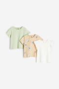 H&M 3er-Pack Baumwollshirts Beige/Schmetterlinge, T-Shirts & Tops in G...