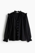 H&M Bluse aus Leinenmix Schwarz, Blusen in Größe L. Farbe: Black