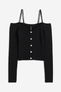 H&M Geknöpftes Off-Shoulder-Shirt Schwarz, Tops in Größe XS. Farbe: Bl...