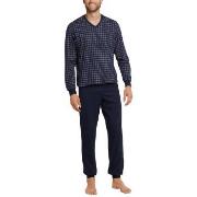 Schiesser Day and Night Long Check Pyjama Dunkelblau Baumwolle Small H...