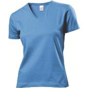 Stedman Classic V-Neck Women T-shirt Hellblau Baumwolle Small Damen