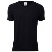 Dovre Organic Cotton V-Neck T-shirt Schwarz Ökologische Baumwolle Smal...