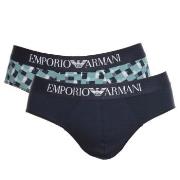 Armani Cotton Stretch Print Briefs 2P Marine/Kariert Baumwolle Small H...