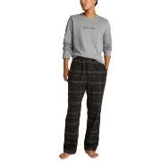 Calvin Klein Flannel Sleep Long Sleeve Pant Set Grau/Schwarz Baumwolle...