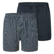 Schiesser 2P Long Boxershorts Blau Muster Baumwolle Small Herren