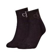 Calvin Klein 2P Glossy Rib Quarter Socks Schwarz Gr 39/42 Damen